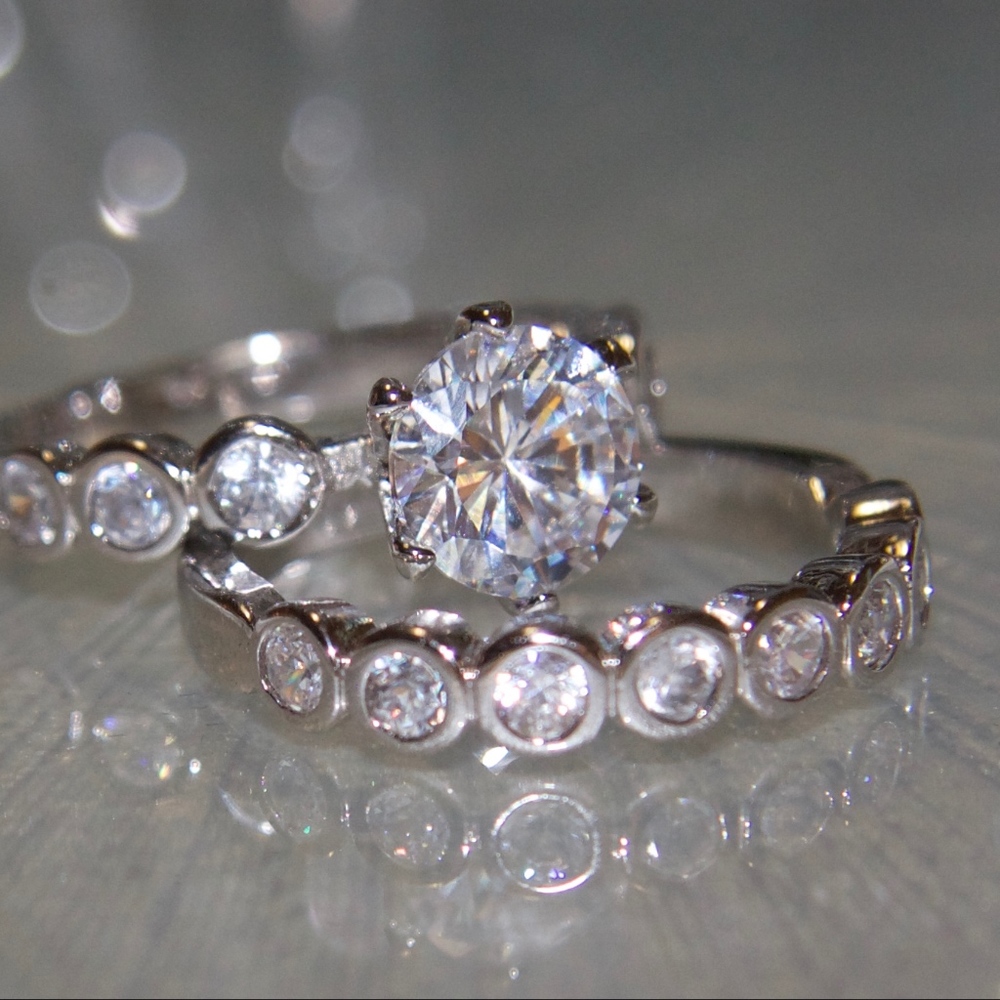 14kt Gold Dipped Engagement Ring and Wedding Band